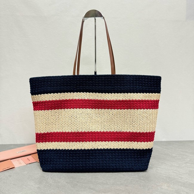 miumiu Raffia effect woven tote bag 5GB228-2