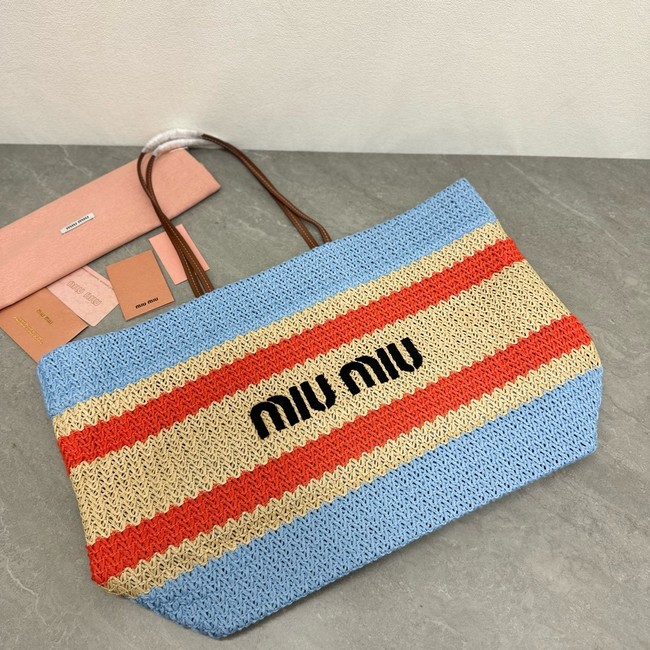 miumiu Raffia effect woven tote bag 5GB228-3