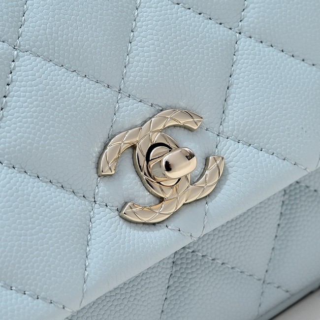 Chanel MINI FLAP BAG CLUTCH WITH CHAIN Gold-Tone Metal AS4591 light blue