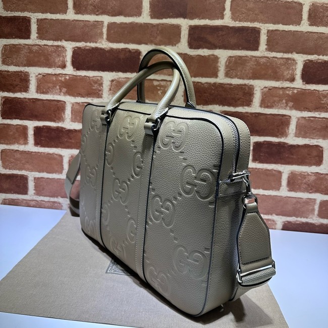 Gucci Jumbo GG Leather Briefcase 658573  gray
