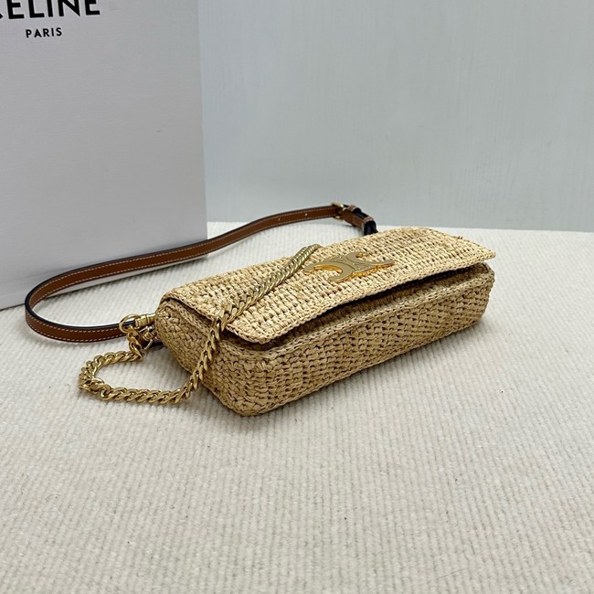 CELINE Chain Claude IN Raffia Plein Soleil Bag 197993 NATURAL & TAN