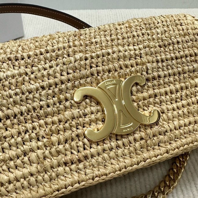 CELINE Chain Claude IN Raffia Plein Soleil Bag 197993 NATURAL & TAN