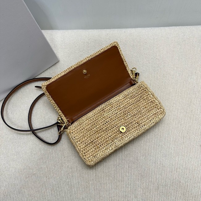 CELINE Chain Claude IN Raffia Plein Soleil Bag 197993 NATURAL & TAN