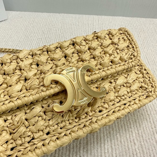 Celine CHAIN SHOULDER BAG CLAUDE IN RAFFIA EFFECT TEXTILE 112252 NATURAL & TAN