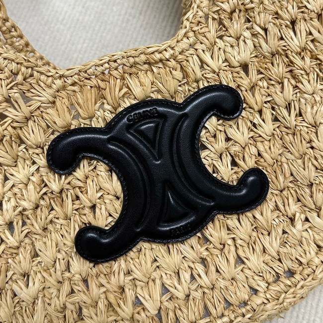 celine classic panier HOBO BAG IN Raffia and Calfskin 112772 NATURAL / BLACK