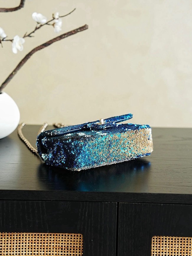 Chanel Fringed Sequins Flap Bag 24P 0888 blue