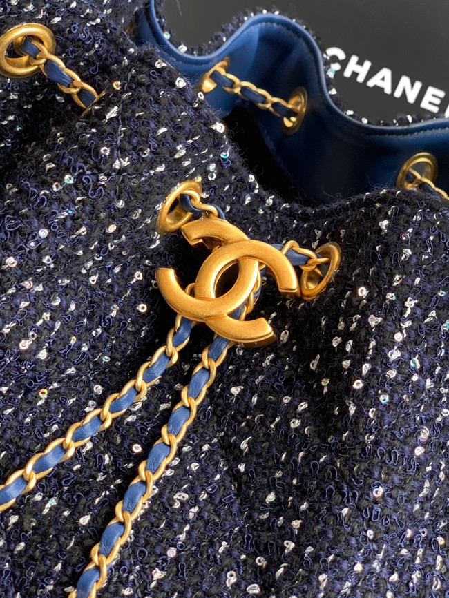 CHANEL 25 handbag Woolen tweed AS5311 dark blue