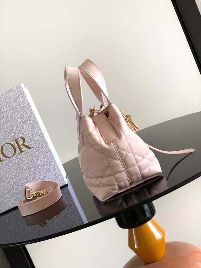 Small Dior Toujours Vertical Tote Bag M2835OSNW Powder Pink Macrocannage Calfskin