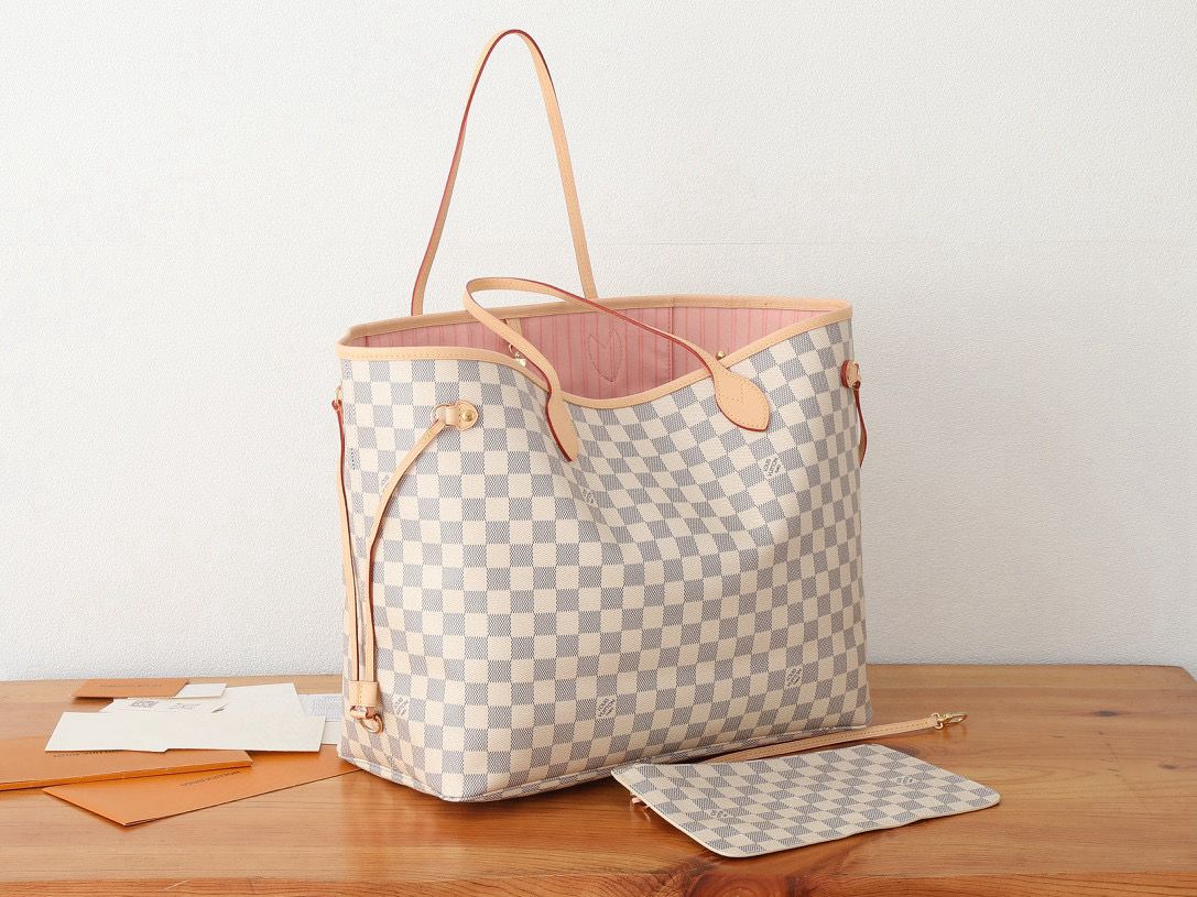 Louis Vuitton Damier Ebene Original NEVERFULL MM N40601 White&Pink