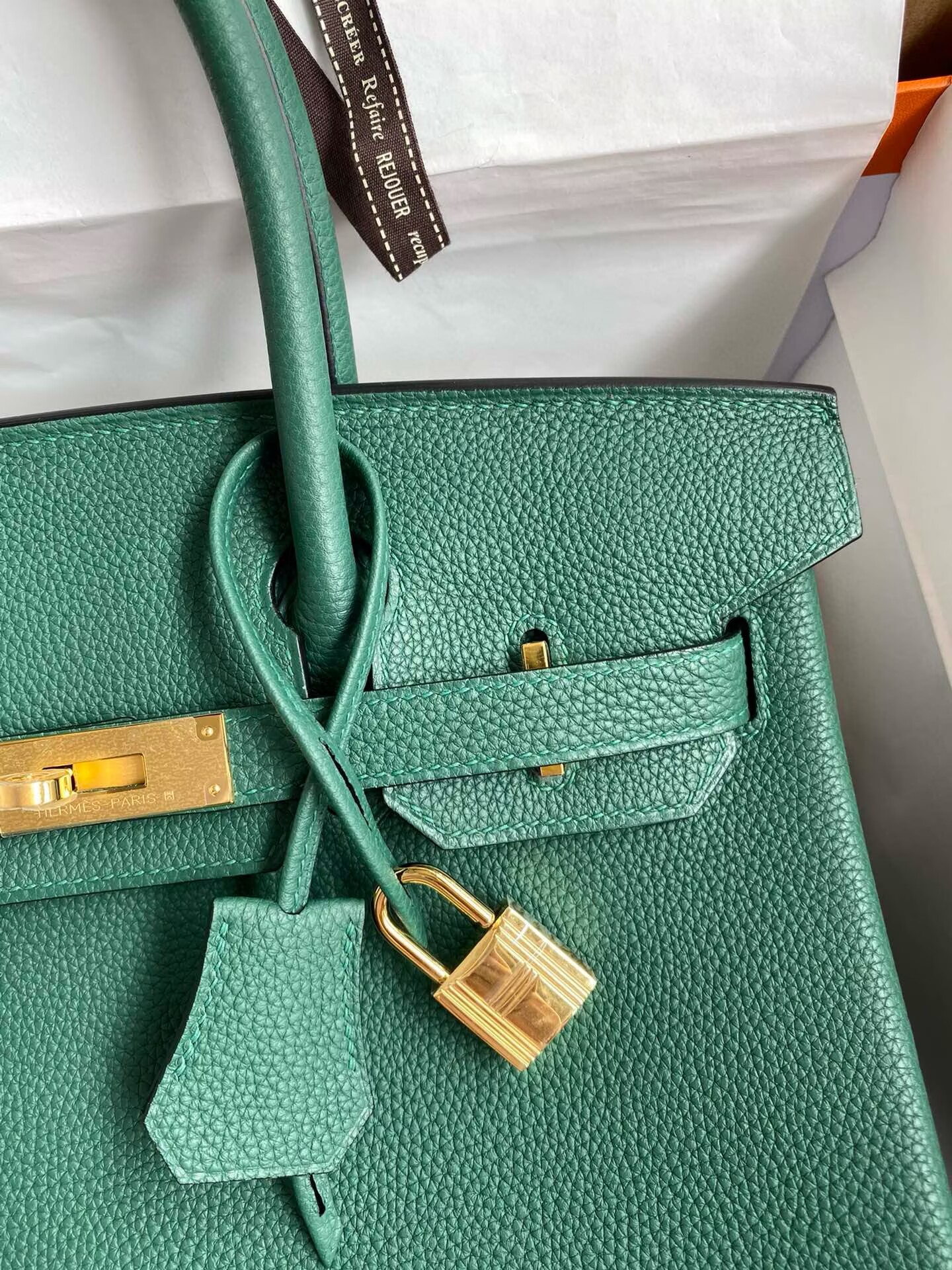 Hermes Birkin Original Togo Leather Bag 5588 Green Gold-Tone