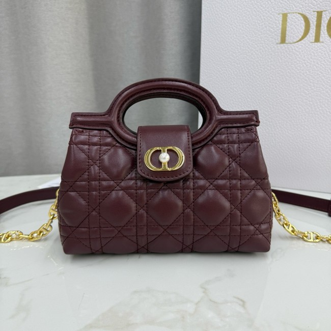 Dior Jolie Top Handle Mini Bag Cannage Lambskin S3123UN burgundy
