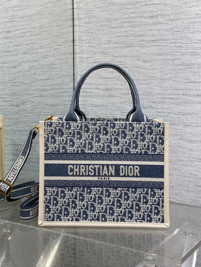 Small Dior Book Tote Dior Oblique Embroidery and Calfskin M1325CZ-1