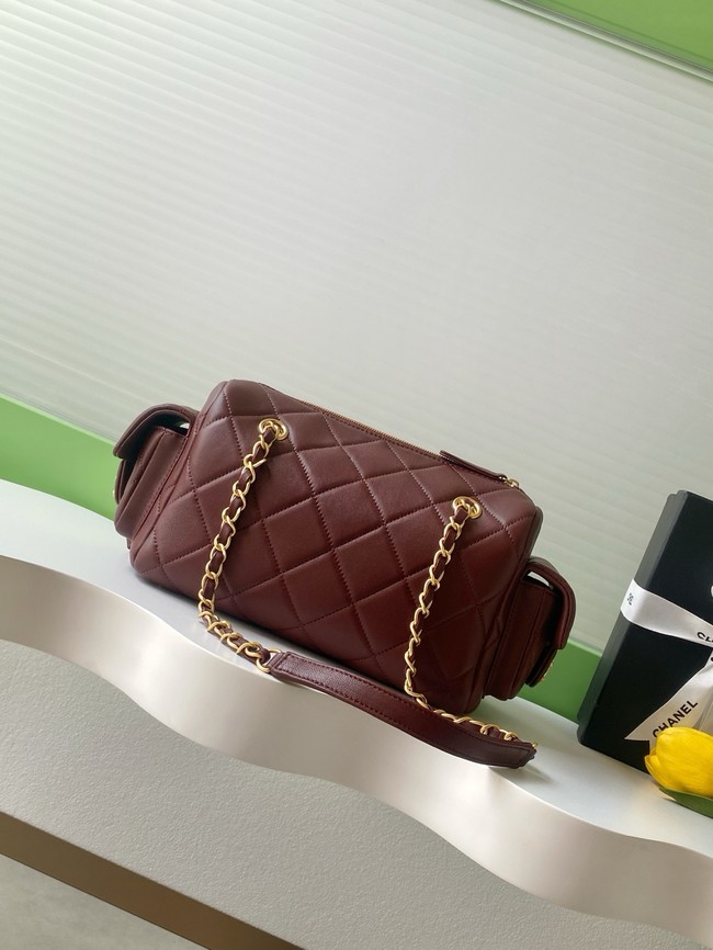 CHANEL Small Bowling Bag Lambskin AS5792 burgundy