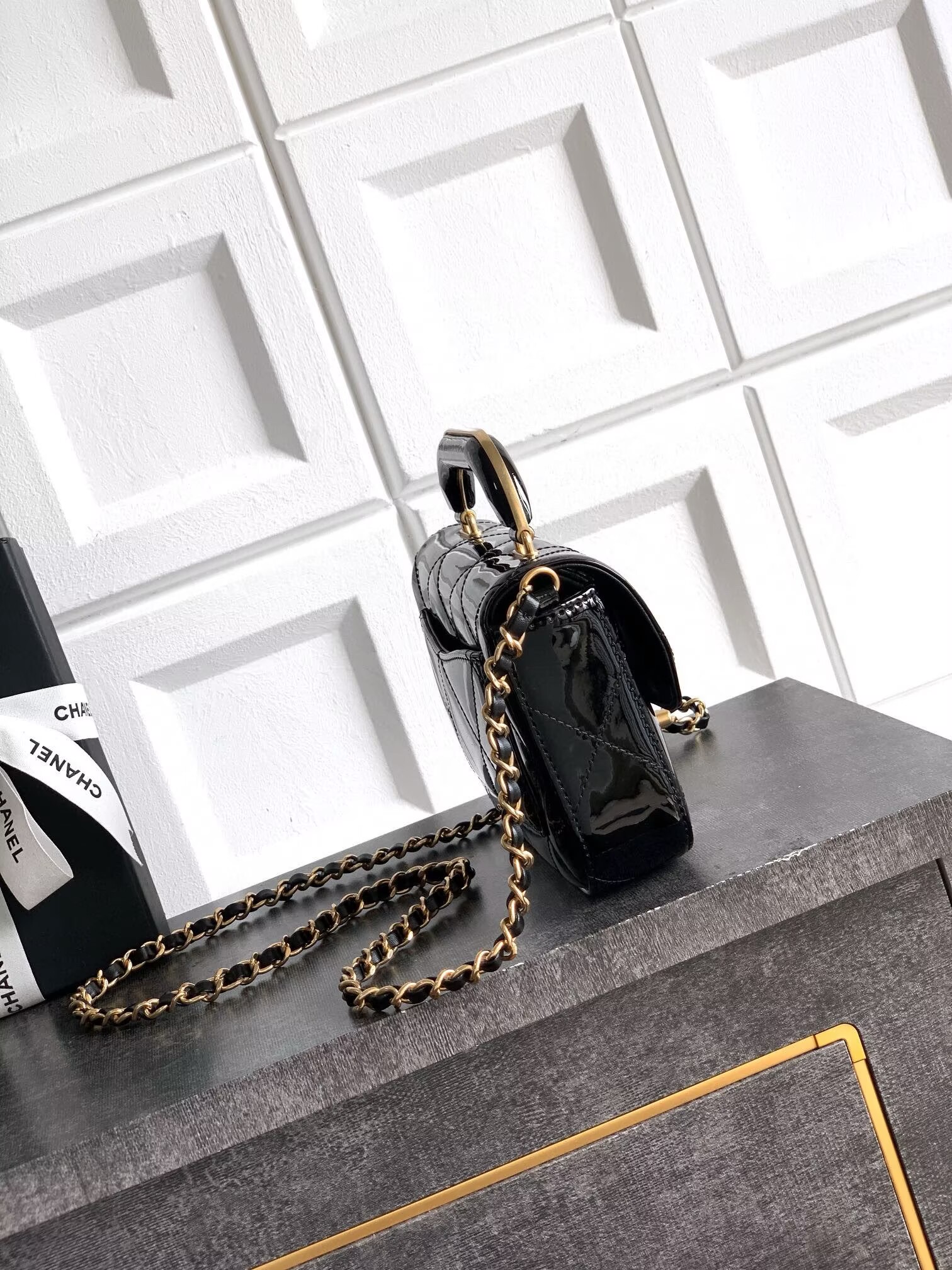 Chanel 25K Original Patent Leather Top Handle Bag A6320 Black Chanel 25K Original Patent Leather Top Handle Bag A6320 Black