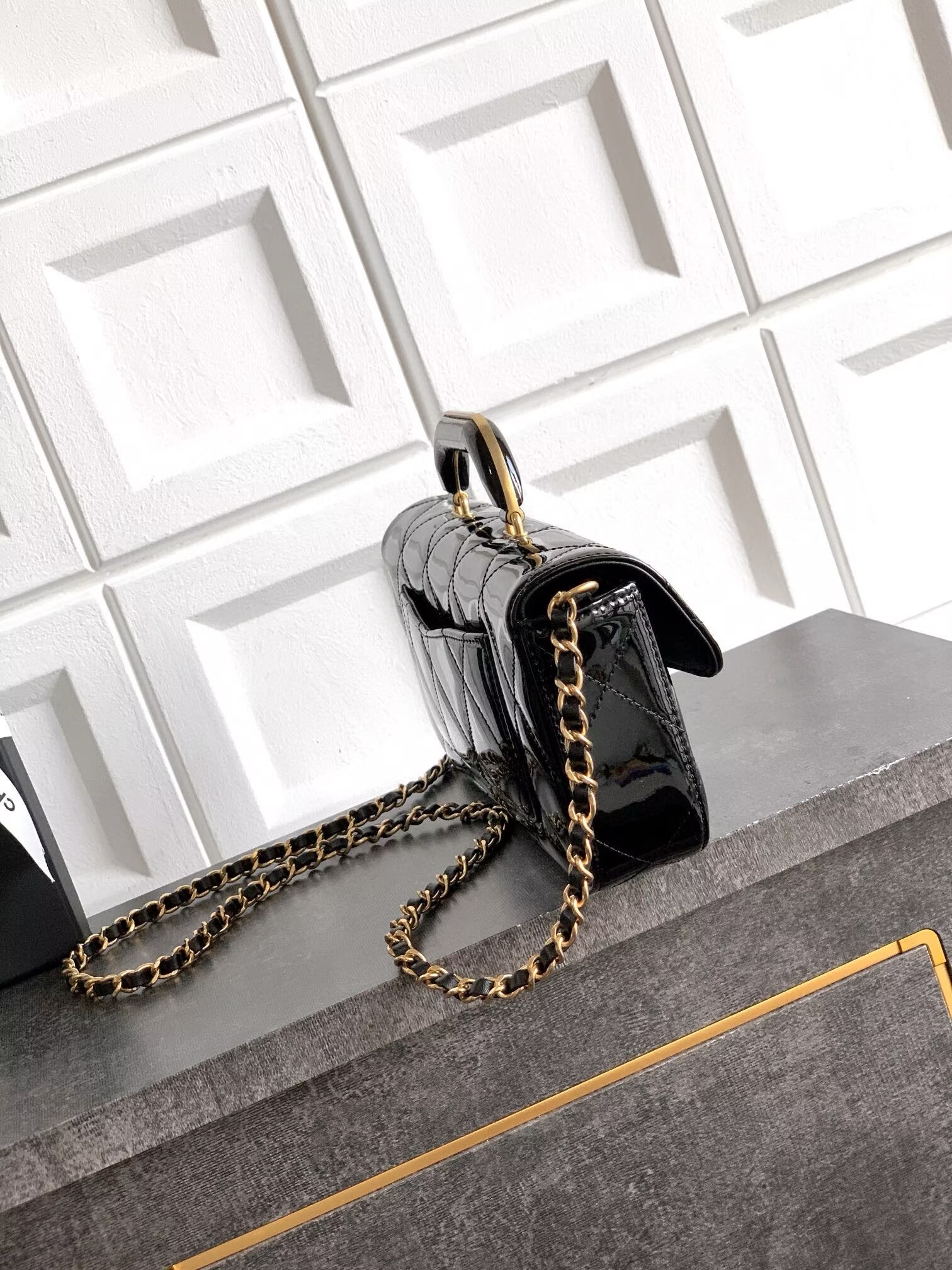 Chanel 25K Original Patent Leather Top Handle Bag A6321 Black