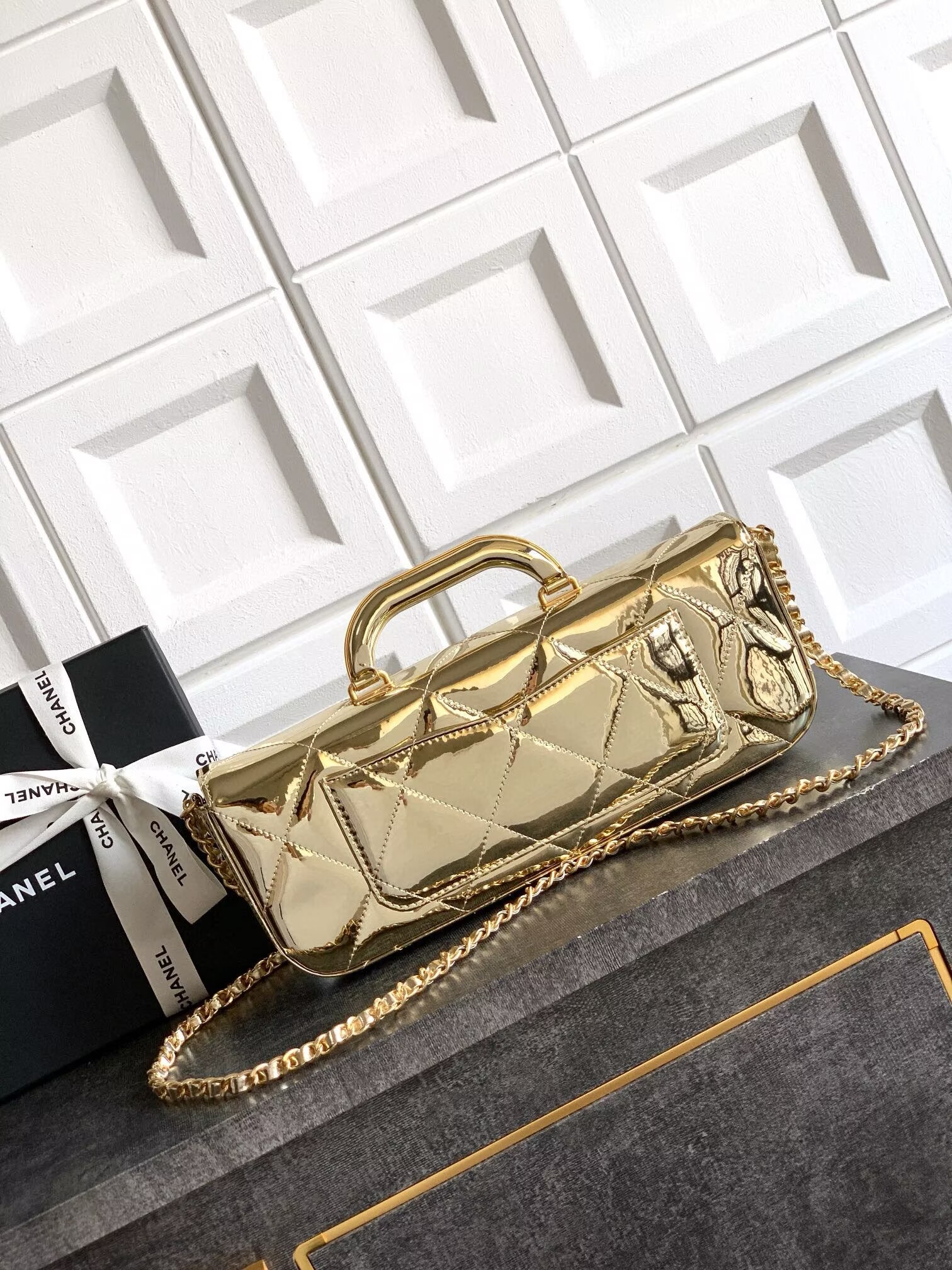 Chanel 25K Original Patent Leather Top Handle Bag A6321 Gold Chanel 25K Original Patent Leather Top Handle Bag A6321 Gold