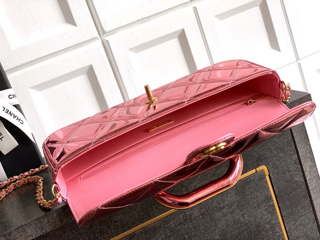 Chanel 25K Original Patent Leather Top Handle Bag A6321 Pink