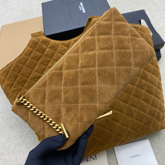 Yves Saint Laurent ICARE MAXI SHOPPING BAG IN QUILTED suede 698651 CARAMEL COGNAC