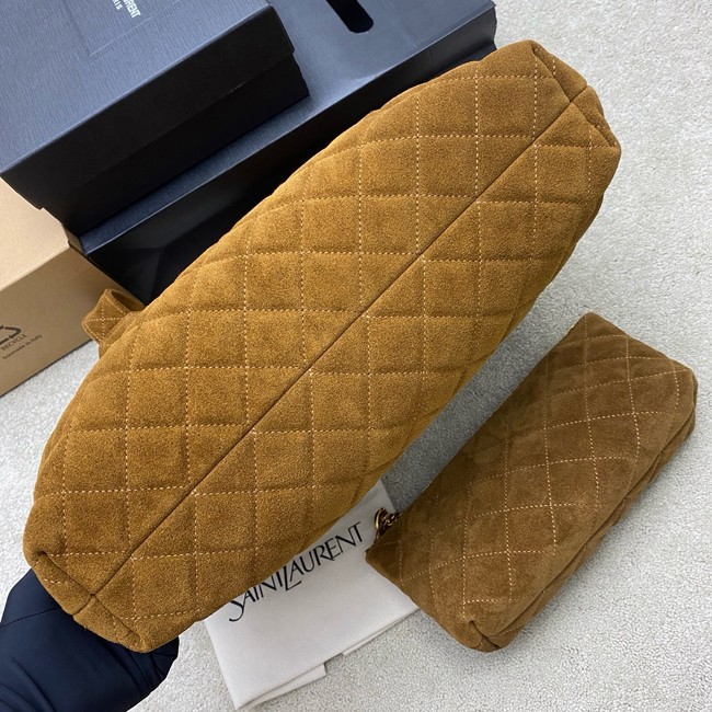 Yves Saint Laurent ICARE MAXI SHOPPING BAG IN QUILTED suede 698651 CARAMEL COGNAC