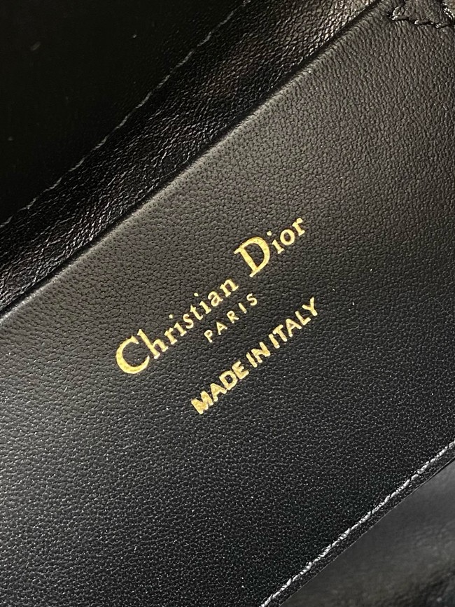 Small Dior Toujours Vertical Tote Bag Macrocannage Crinkled Calfskin M2835 black &gold