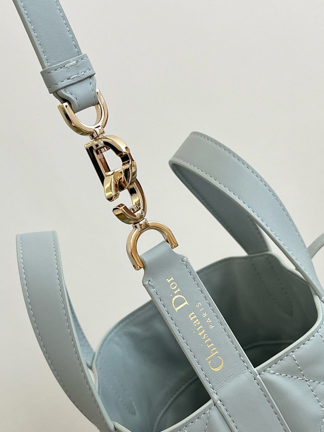 Small Dior Toujours Vertical Tote Bag Macrocannage Crinkled Calfskin M2835 light blue