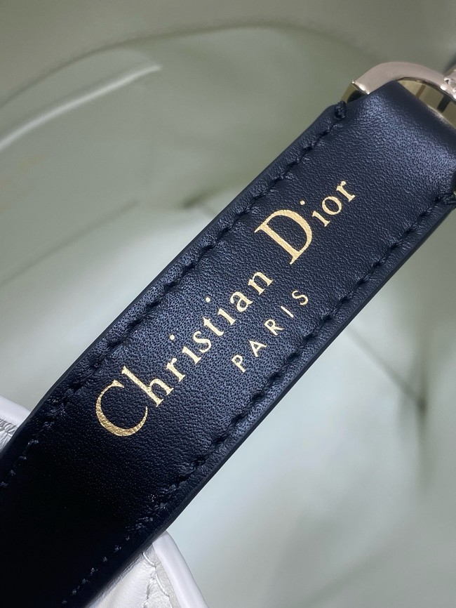 Small Dior Toujours Vertical Tote Bag Macrocannage Crinkled Calfskin M2835 white&black 