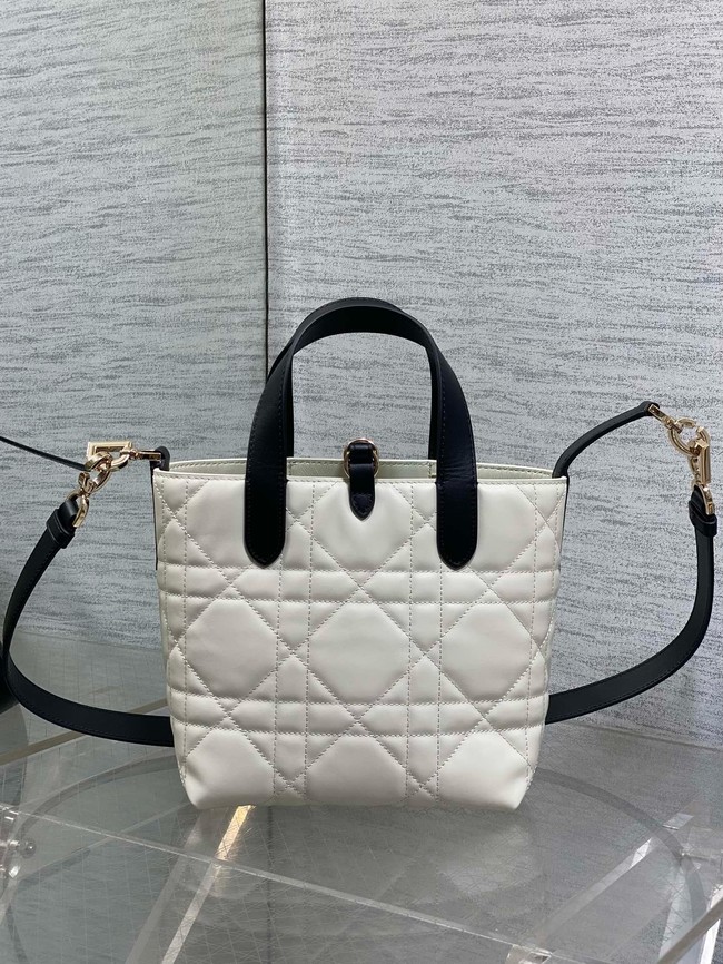 Small Dior Toujours Vertical Tote Bag Macrocannage Crinkled Calfskin M2835 white&black 