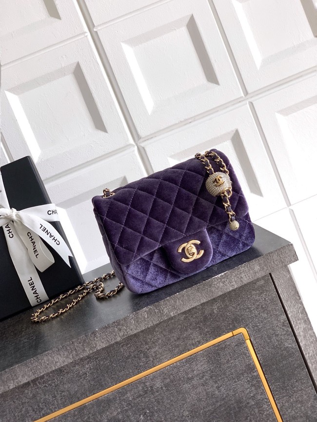 Chanel Mini Classic Handbag velvet AS1786 Purple