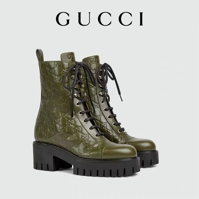 Gucci Womens lace-up ankle boot with GG 840739-2