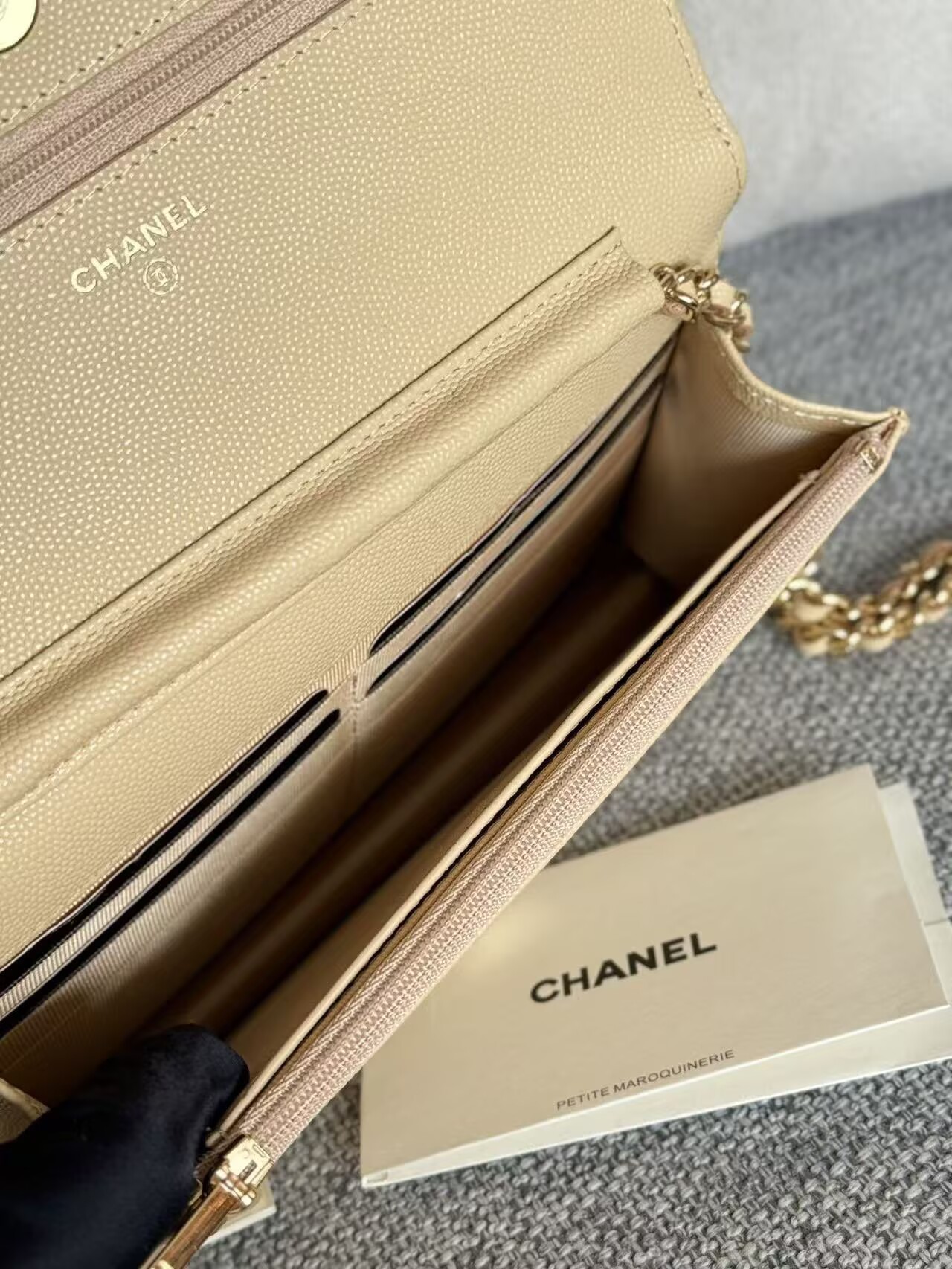 Chanel WOC Original Caviar Leather Flap cross-body bag CF33814 Beige Gold chain