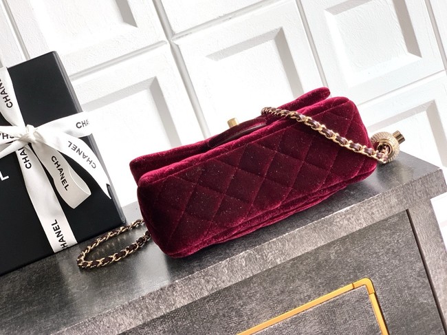 Chanel small Classic Handbag velvet AS1787 burgundy