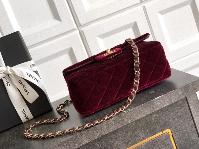 CHANEL Classic 11.12 Handbag velvet A01116 burgundy