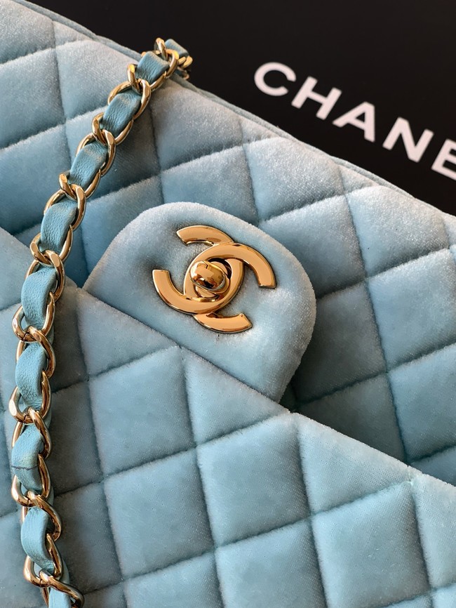 CHANEL Classic 11.12 Handbag velvet A01112 light blue