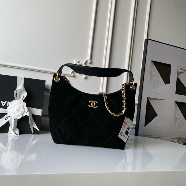 CHANEL Hobo Bag Suede Calfskin AS5970 black