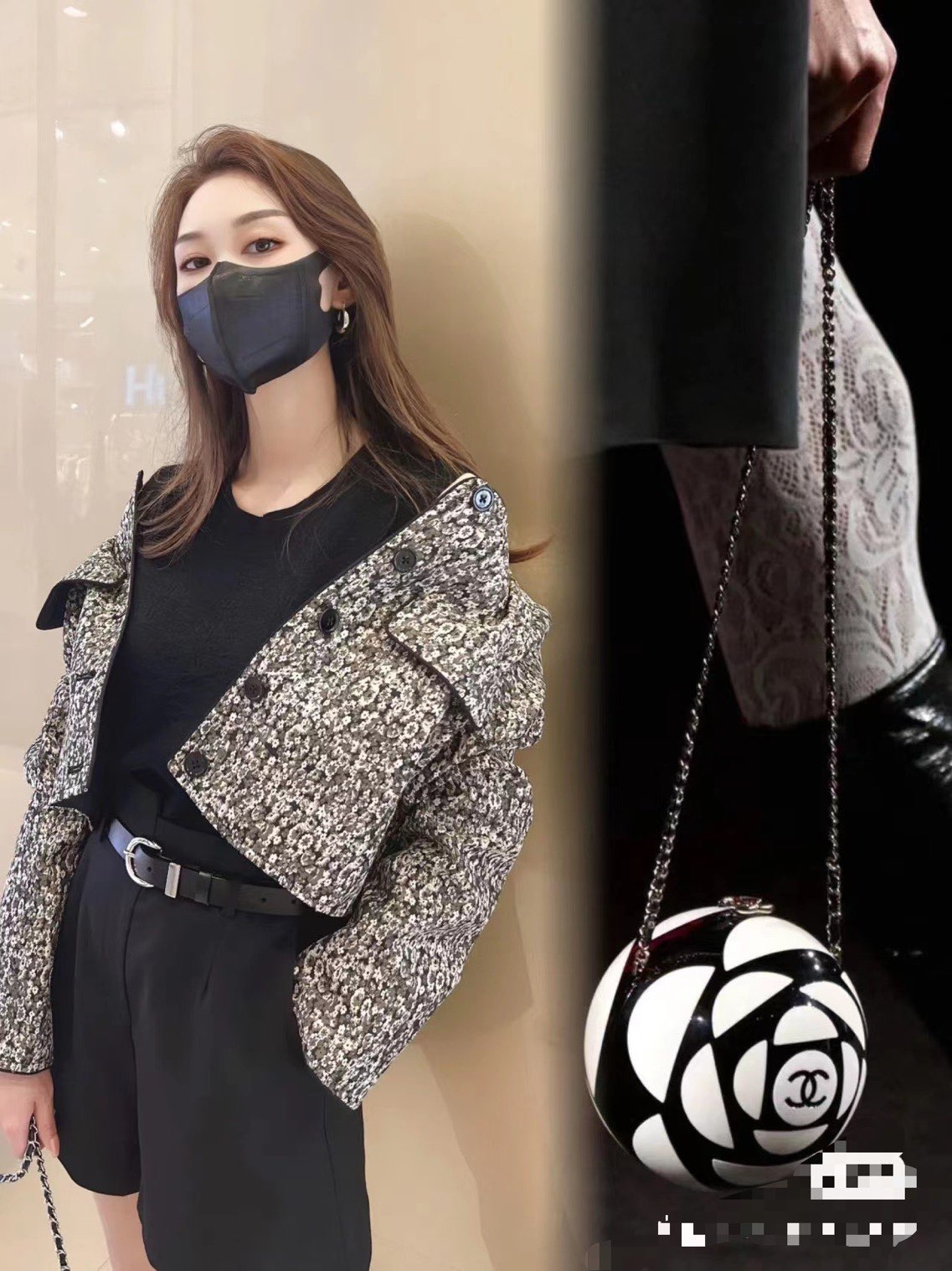 Chanel Camellia Mini Ball Bag 63029 White&Black Chanel Camellia Mini Ball Bag 63029 White&Black