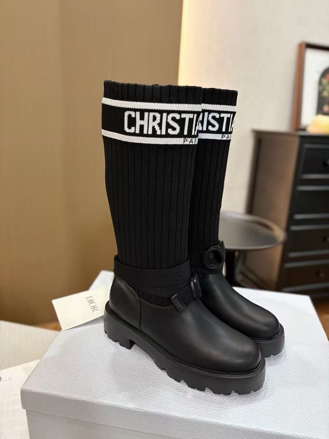 Dior D-Major Boot Black Calfskin with Black and White Technical Knit KCT267LKC