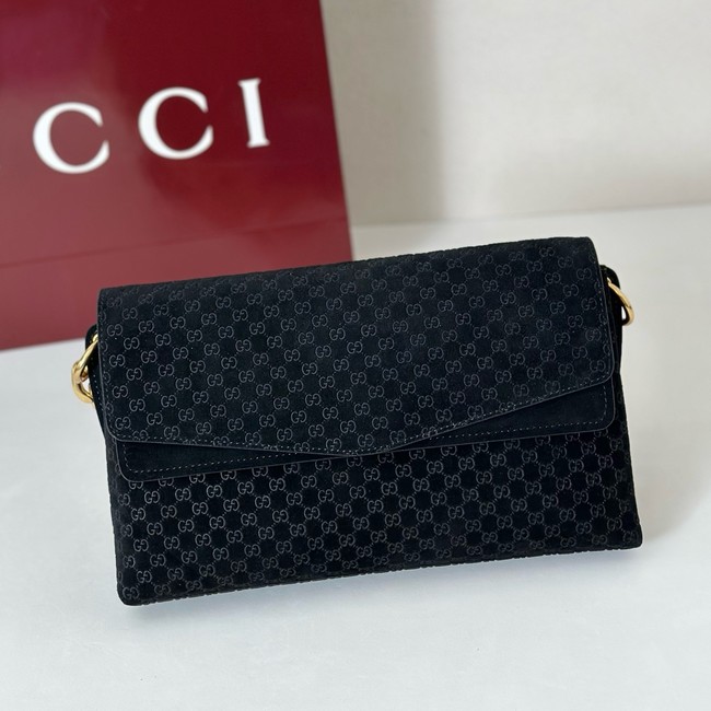 GUCCI Medium shoulder bag with chain Suede 857622 black