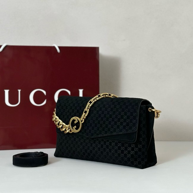 GUCCI Medium shoulder bag with chain Suede 857622 black
