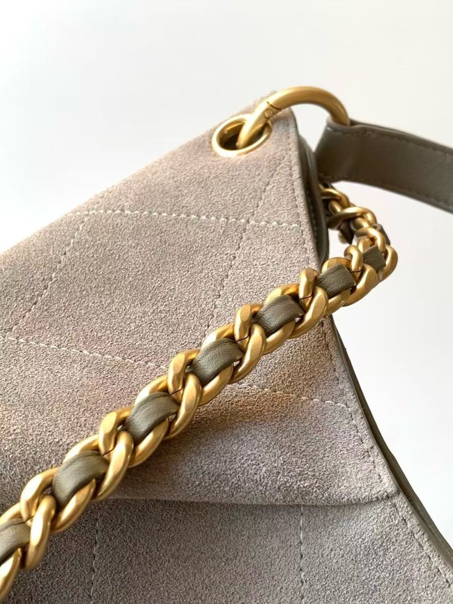 CHANEL Hobo Bag Suede Calfskin AS5978 gray