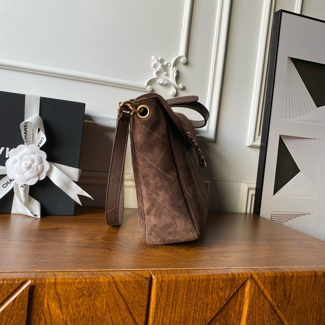 CHANEL Suede Calfskin Shoulder Bag AS5883 dark brown