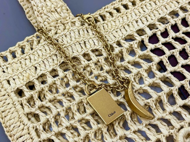 Chloe SUMMER straw and leather tote bag 0824P Nude