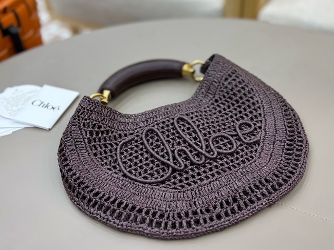 Chloe SUMMER straw and leather tote bag 1668 dark brown
