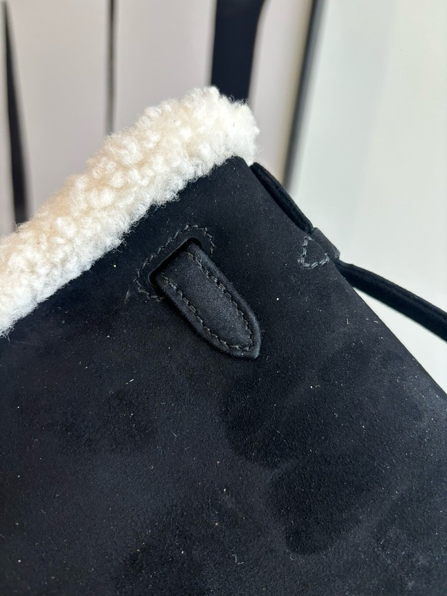 Hermes Kelly 22cm Tote Bag Suede Leather KL22 black