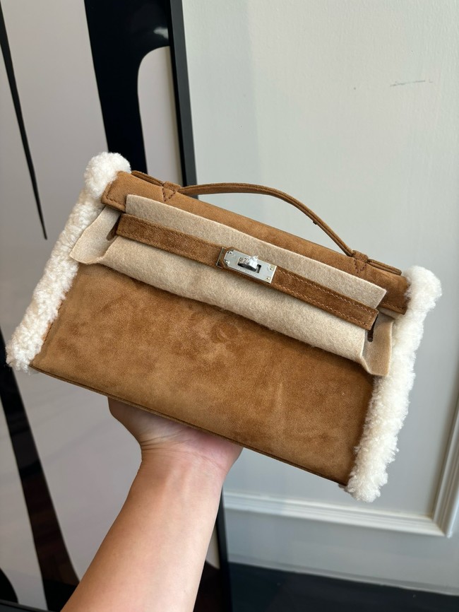 Hermes Kelly 22cm Tote Bag Suede Leather KL22 brown