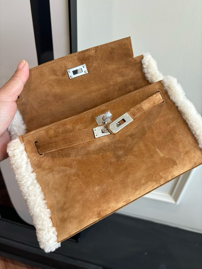 Hermes Kelly 22cm Tote Bag Suede Leather KL22 brown