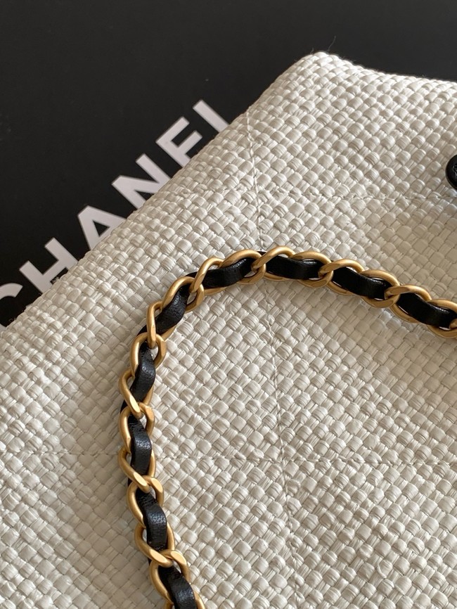CHANEL Small Tote Braided Raffia AS6015 white