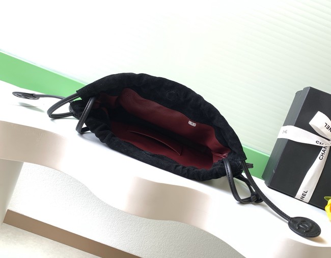 CHANEL Hobo Bag Suede Calfskin AS5227 black