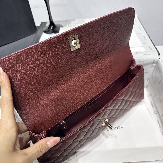 Chanel Maxi Flap Bag With Top Handle AS6091 wine red
