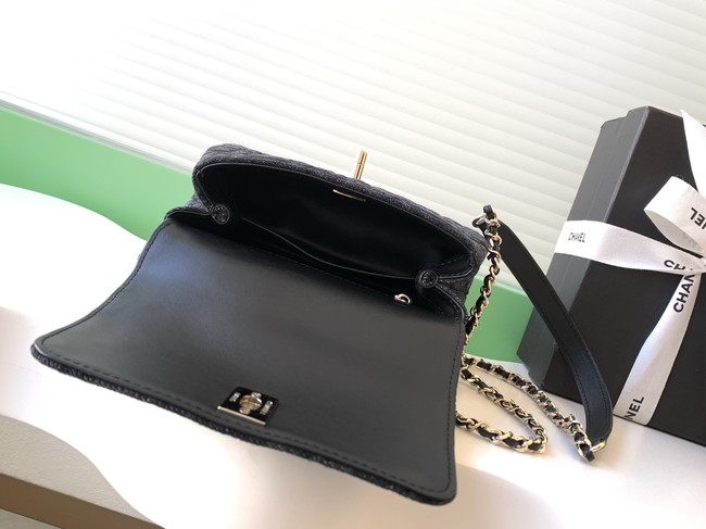Chanel Mini Flap Bag with Top Handle AS2215 denim black