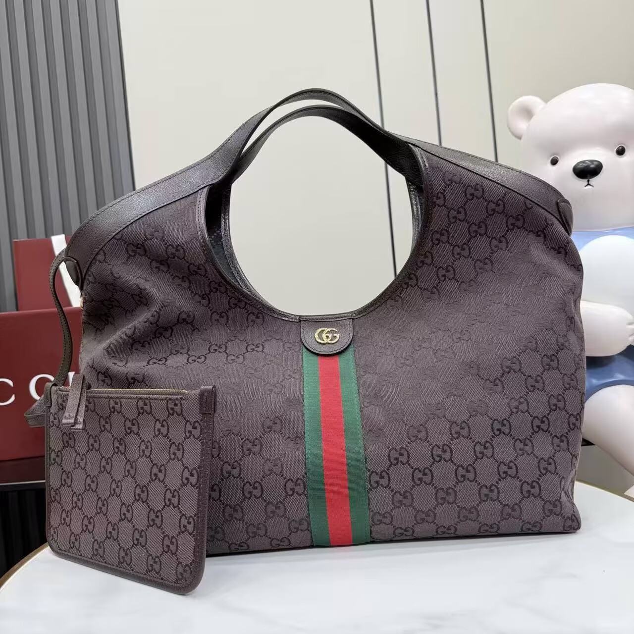 Gucci Giglio Large Tote Bag Variation GG Canvas 853971 Dark Brown